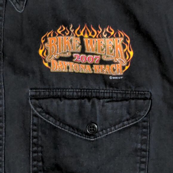 Lightning Clothing Men Sleeveless Black Denim Bike Week 2007 Daytona Beach Shirt - Picture 3 of 5